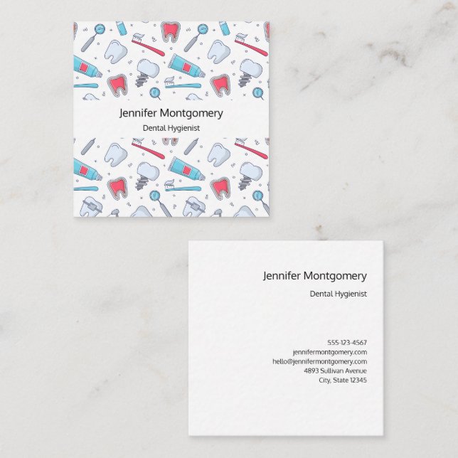 Zähne und Werkzeuge Zahnmuster Quadratische Visitenkarte (Vorne/Hinten)