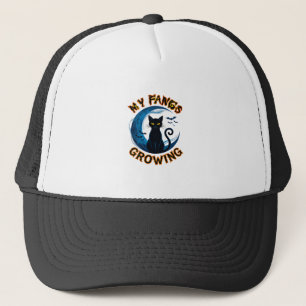 Zähne Wachsen Halloween Schwarze Katze Blauer Mond Truckerkappe