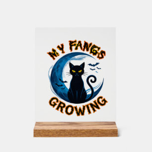 Zähne Wachsende Halloween Schwarze Katze Blauer Mo Acrylschild