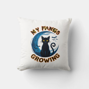 Zähne Wachsende Halloween Schwarze Katze Blauer Mo Kissen