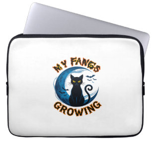 Zähne Wachsende Halloween Schwarze Katze Blauer Mo Laptopschutzhülle