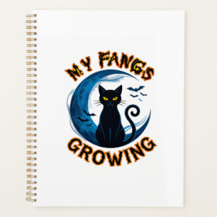 Zähne Wachsende Halloween Schwarze Katze Blauer Mo Planer