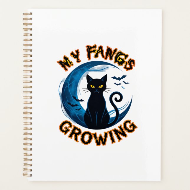 Zähne Wachsende Halloween Schwarze Katze Blauer Mo Planer (Vorderseite)