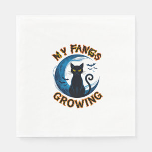 Zähne Wachsende Halloween Schwarze Katze Blauer Mo Serviette