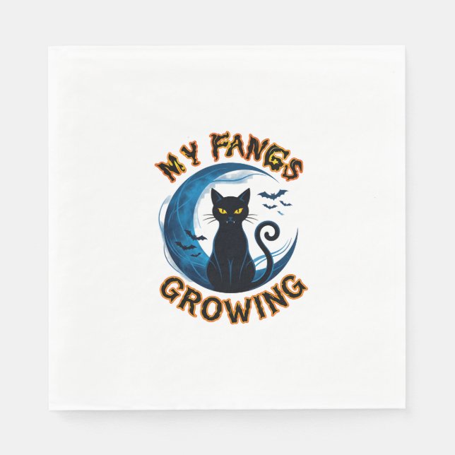 Zähne Wachsende Halloween Schwarze Katze Blauer Mo Serviette (Vorderseite)