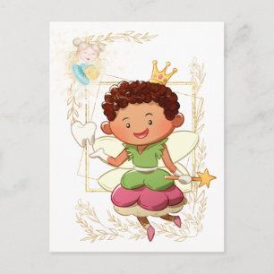 Zahnfee   Junge, Prinzessin und Gold Postkarte