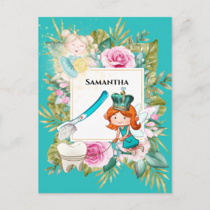 Zahnfee-Zahnbürste-Rose Postkarte