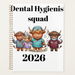Zahnhygieniker-Team Niedliche Highland-Kuh-Gruppe Planer