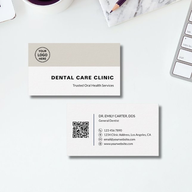 Zahnklinik Zahnarzt Professionelles Logo QR-Code Visitenkarte (Dental Clinic Dentist Professional Logo QR Code Business Card)