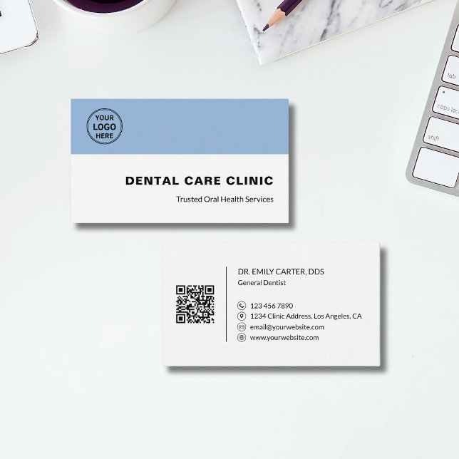 Zahnklinik Zahnarzt Professionelles Logo QR-Code Visitenkarte (Dental Clinic Dentist Professional Logo QR Code Business Card)