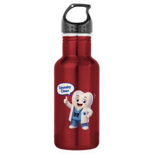 Zahnmaskottchen-Stahlwasserflasche "Quietschsauber Edelstahlflasche
