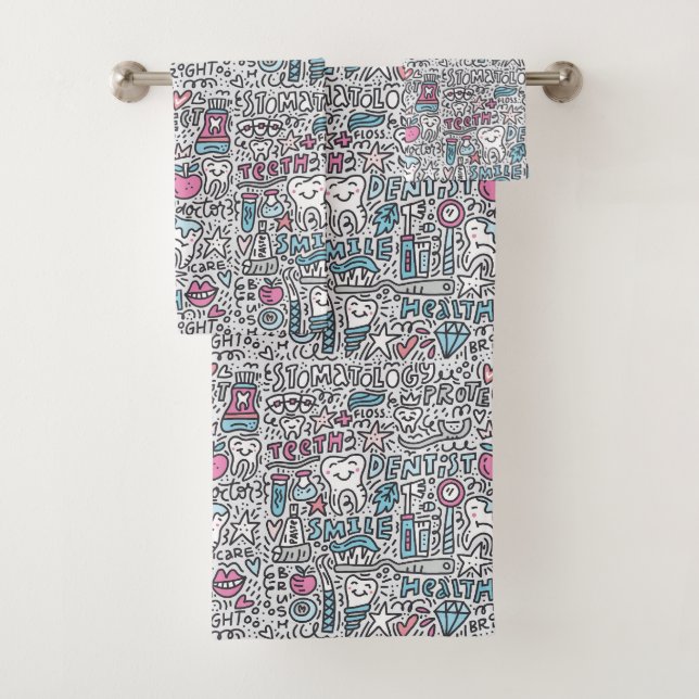 Zahnmedizinisches Cartoon-Muster Badhandtuch Set (Insitu)