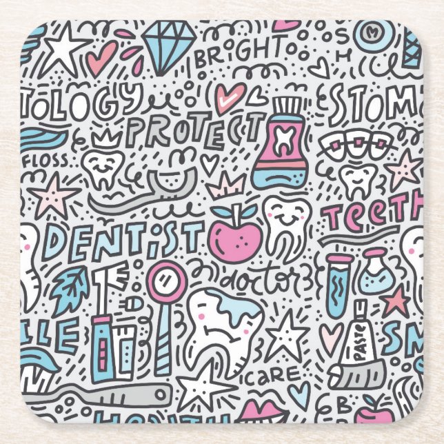 Zahnmedizinisches Cartoon-Muster Rechteckiger Pappuntersetzer (Vorderseite)