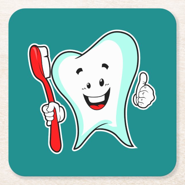 Zahnpflege - Happy Tooth mit Toothbrush Rechteckiger Pappuntersetzer (Vorderseite)