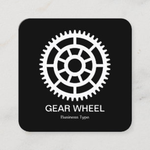Zahnrad 03 - Weiß auf schwarz Quadratische Visitenkarte