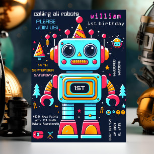 Zahnrad Junge süß Spielzeug lustiger Roboter erste Einladung