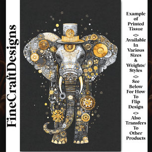 Zahnräder Räder Steampunk-Elefant AT8 Decoupage Seidenpapier