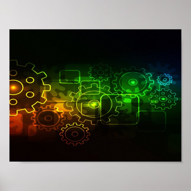 Zahnradmechanik schwarz-grün-orange poster (Vorne)