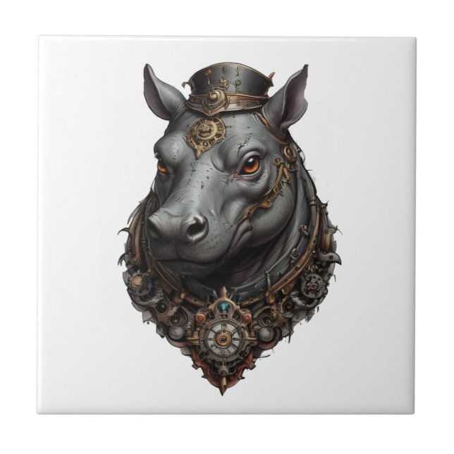 "Zahnriese: Der Steampunk-Hippo" Fliese (Vorderseite)