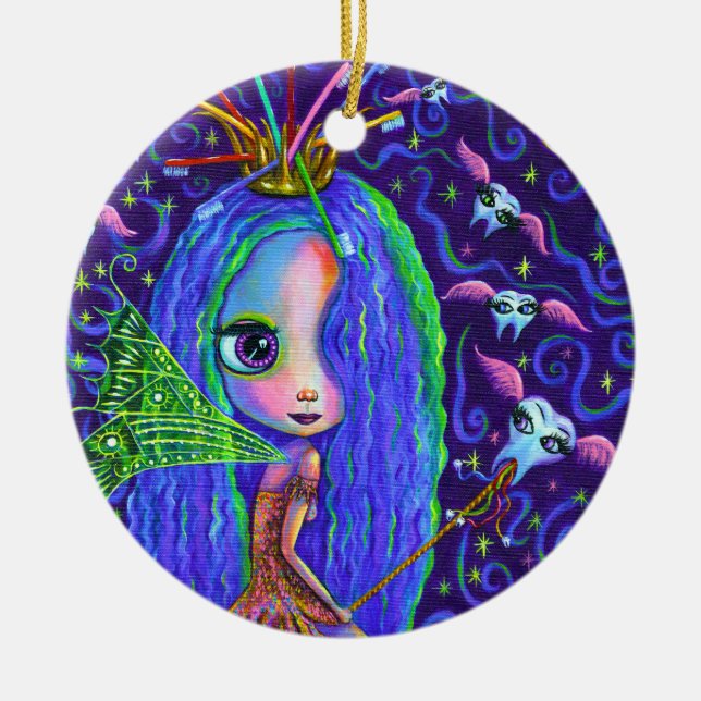 Zahnseide mit Zahnbürstenkrone und Zähne Keramik Ornament (Vorne)