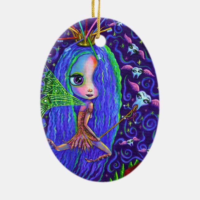 Zahnseide mit Zahnbürstenkrone & Zähne Keramik Ornament (Hinten)