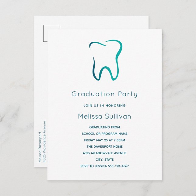 Zahnzahnmedizinischer Abschluss Einladungspostkarte (Vorne/Hinten)