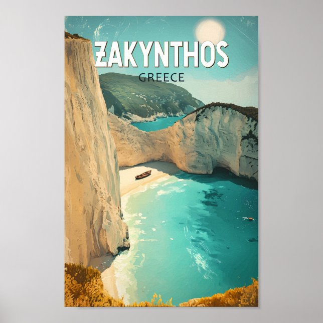 Zakynthos Greece Illustration Travel Art Vintage Poster (Vorne)