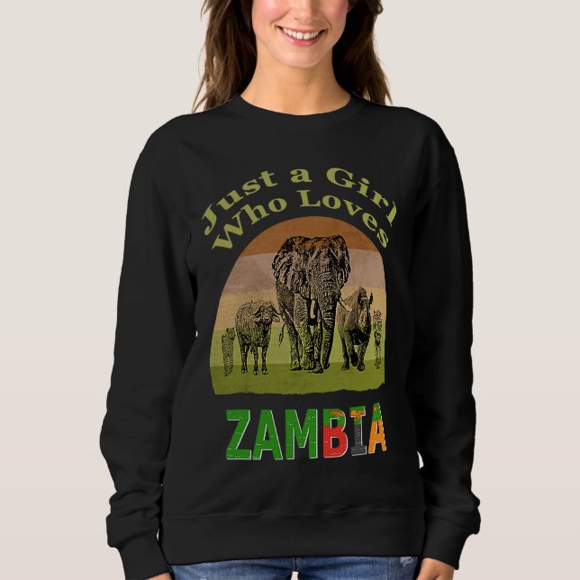 Zambia Big 5 Wildlife with Text Just a Girl Who Lo Sweatshirt (Vorderseite)