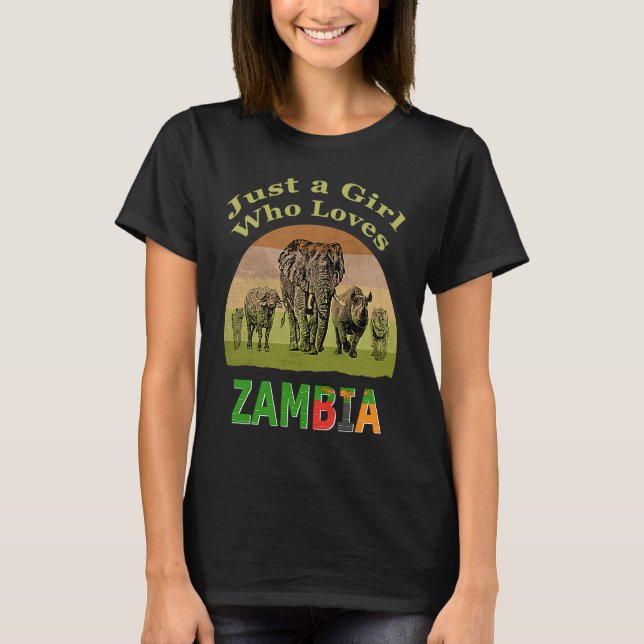 Zambia Big 5 Wildlife with Text Just a Girl Who Lo T-Shirt (Vorderseite)