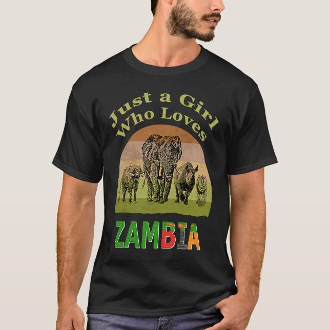 Zambia Big 5 Wildlife with Text Just a Girl Who Lo T-Shirt (Vorderseite)