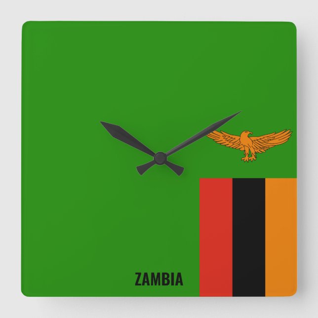 Zambia Flag Dazzling Patriotic Quadratische Wanduhr (Vorderseite)