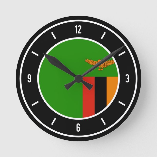Zambia Flag Elegant Runde Wanduhr (Vorderseite)