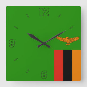 Zambia Flag Green Mandarine Black Numbers Quadratische Wanduhr