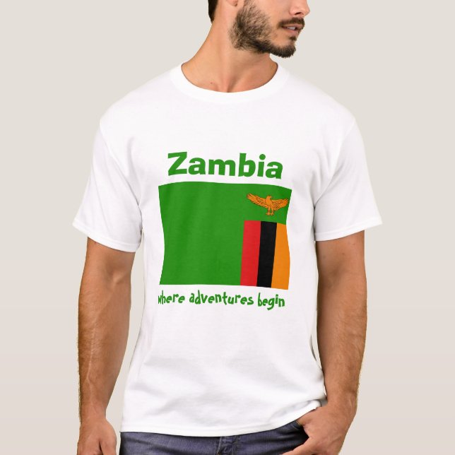 Zambia Flag + Karte + Text-T - Shirt (Vorderseite)