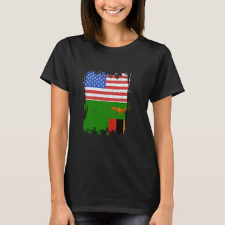 Zambia Flag USA America Vintage Zambian Roots Zamb T-Shirt