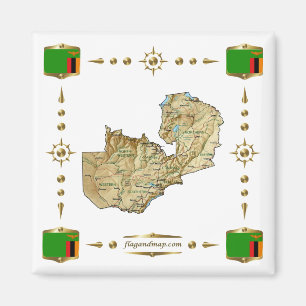 Zambia Map + Flags Magnet