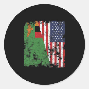 Zambia USA Flag - Half American Runder Aufkleber