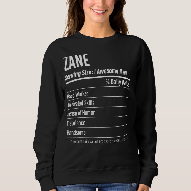 Zane Serving Size Nutrition Label Calories Sweatshirt (Vorderseite)