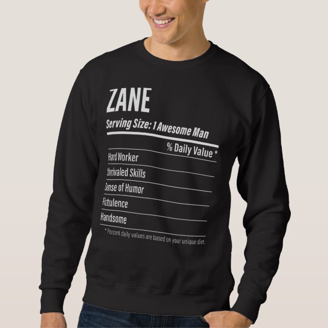 Zane Serving Size Nutrition Label Calories Sweatshirt (Vorderseite)