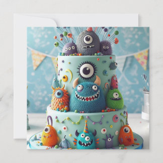 ZANY COMICAL KOOKY MONSTER CAKE BIRTHDAY EINLADUNG