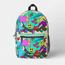 Zany Happy Vibes Flashback Cartoon Pattern Bedruckter Rucksack