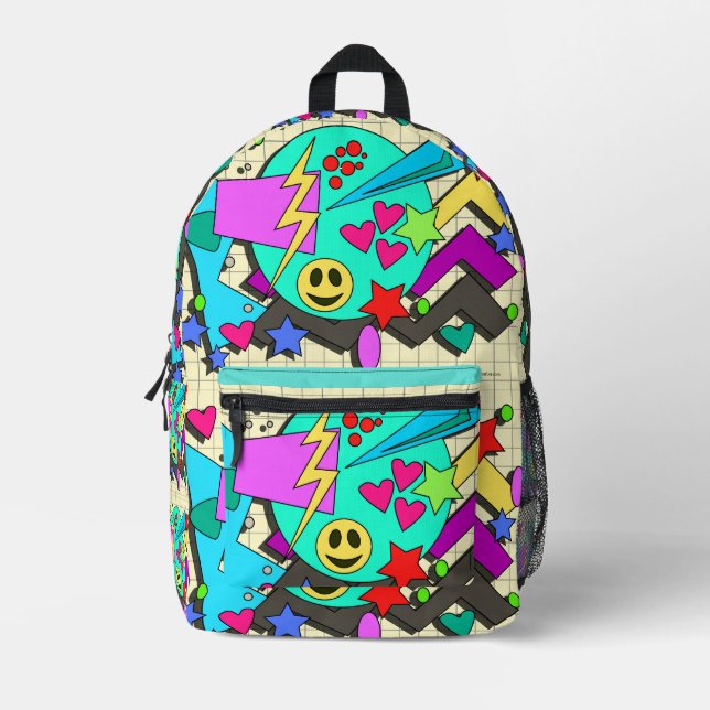 Zany Happy Vibes Flashback Cartoon Pattern Bedruckter Rucksack (Vorderseite)