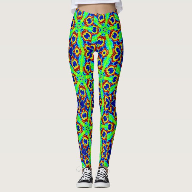 zany neon-grüne Sternenmuster Leggings (Vorderseite)