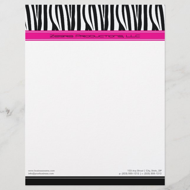 Zany-Zebra-Hot-Pink-Designer-Letterhead Briefbogen (Vorderseite)