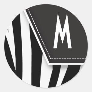 Zany-Zebra-Monogramm-Aufkleber (schwarz) Runder Aufkleber