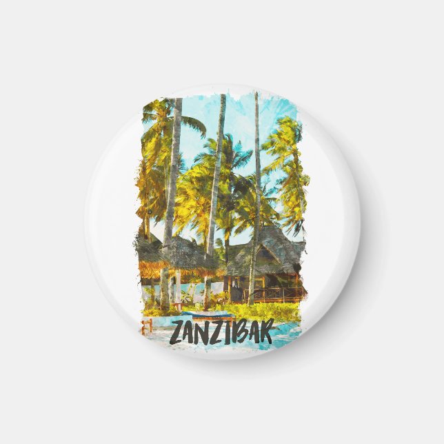 Zanzibar Africa Vintage Travel Illustration Magnet (Vorne)
