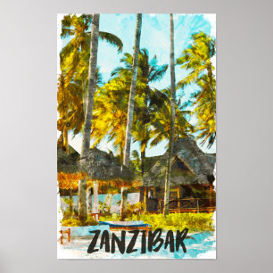 Zanzibar Africa Vintage Travel Illustration Poster