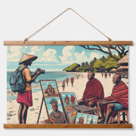 ZANZIBAR MASAI WALL TAPESTRY WANDTEPPICH MIT HOLZRAHMEN