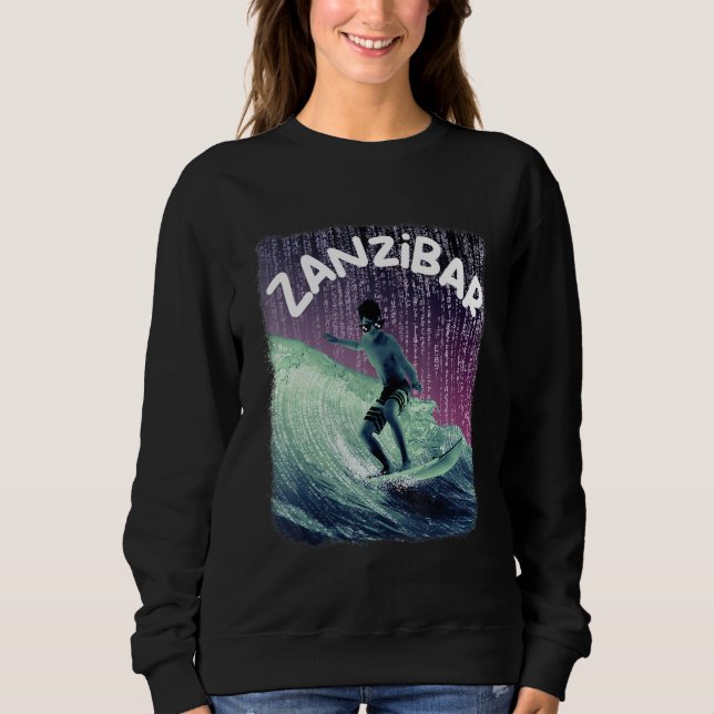 Zanzibar Nerd Surfing Beach Palm trees Vacation Sweatshirt (Vorderseite)