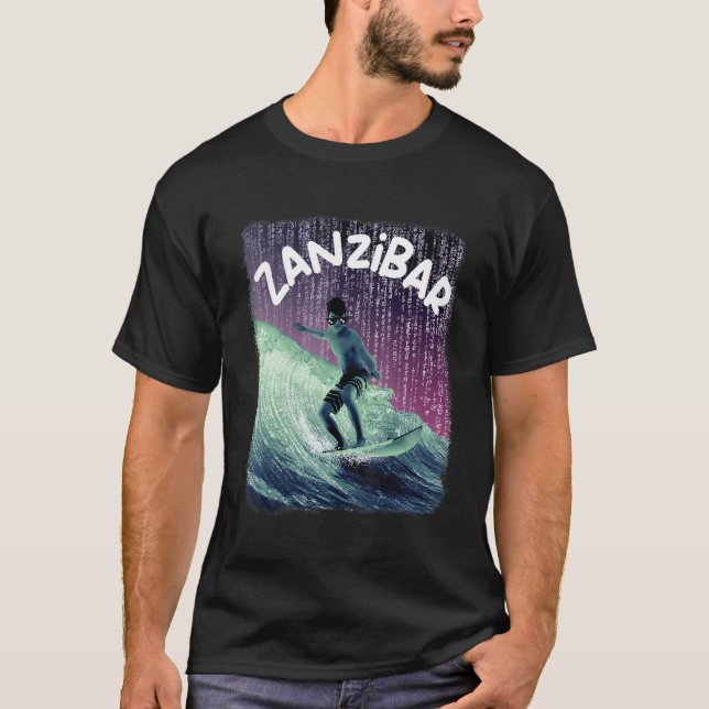 Zanzibar Nerd Surfing Beach Palm trees Vacation T-Shirt (Vorderseite)